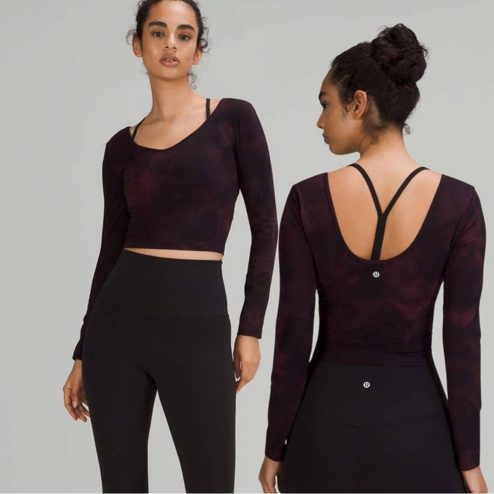 NWOT lululemon women’s align Long Sleeve Crop Top - Black x dark red